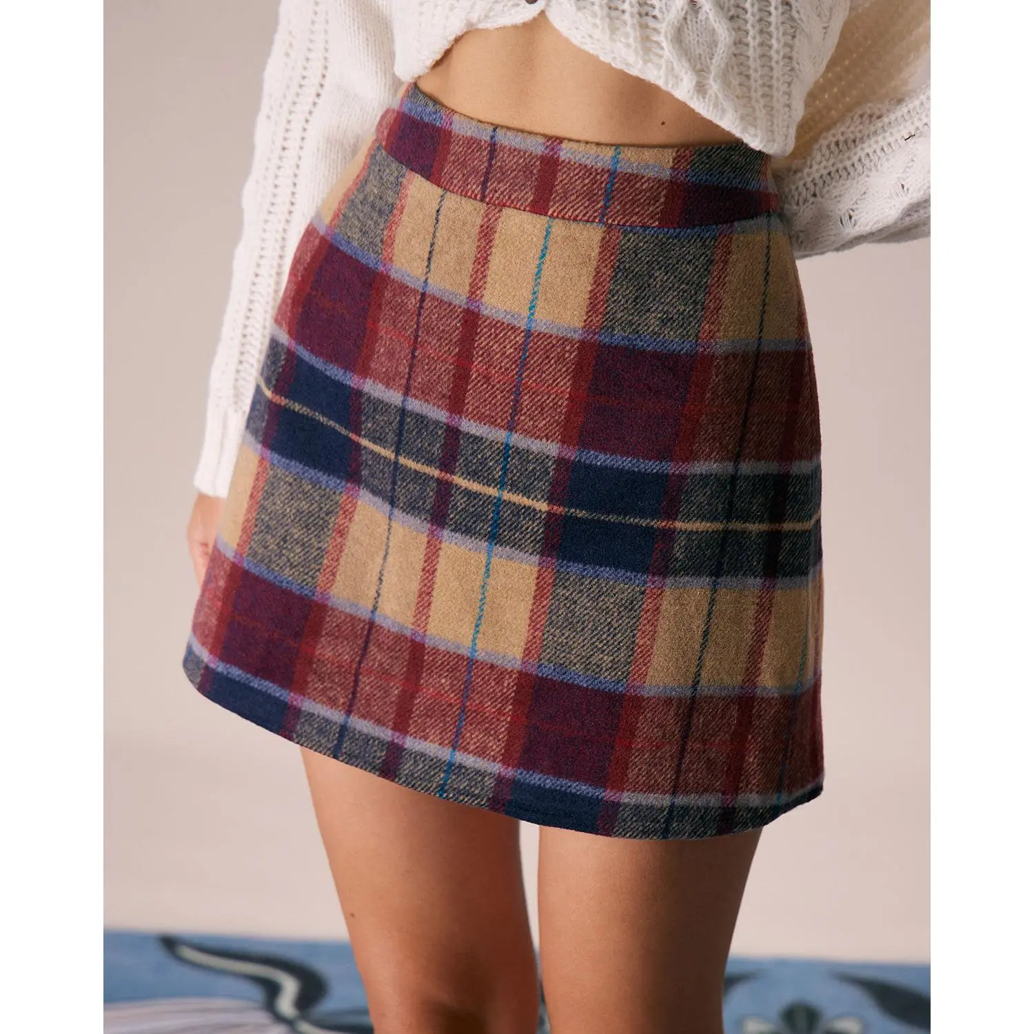 RIHOAS Women's Elegant Plaid Tweed Skirt, High-Waisted Mini Bottoms, Feminine Regular Fit Versatile Piece with Zipper Fly