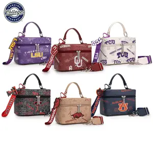 NCAA Officially Licensed Crossbody Box Purse - Game Day Top Handle Handbag with Adjustable Strap & Charm Makeup Bag 007