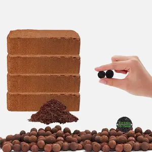 Coconut Coir Bricks & Clay Pebbles 4 Bricks 3 lbs 10-15mm Ceramsite Low EC pH Balanced for Garden Soil Potting Mix Plant Rooting Mixture