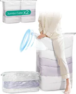 Vacuum Seal Storage Bags for Clothing, 2 Jumbo Cube Space Saver Bags, 80% Compression Bags for Comforters, Blankets, Bedding, Clothes Storage