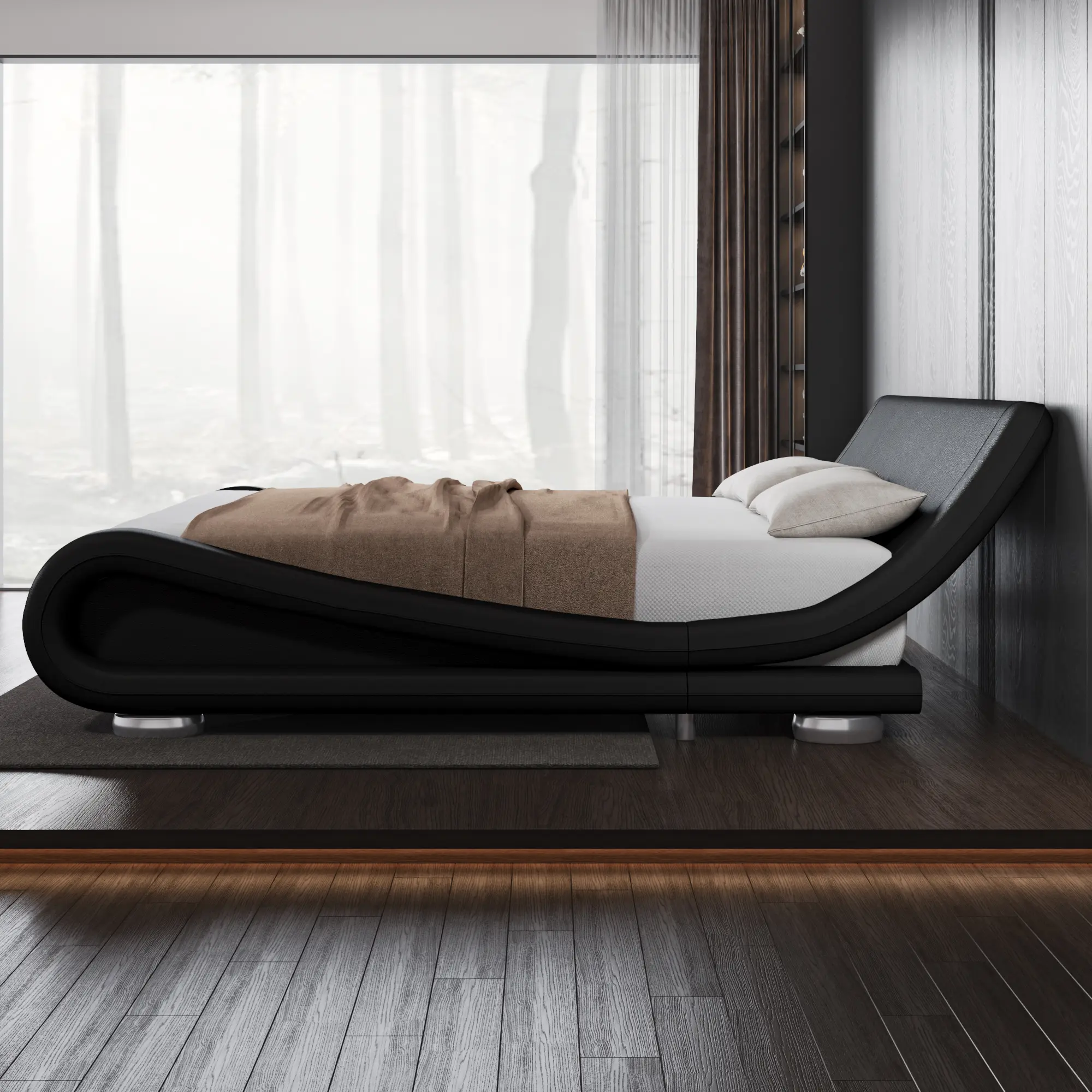 Allewie Full/Queen/King Size Bed Frame with Ergonomic & Adjustable Headboard, 【Frame Only No Mattress】Low Profile Modern Upholstered Platform Sleigh Design -  No Box Spring Required, Grey/Black/White,#TikTokShopBlackFriday #Christmas Gifts