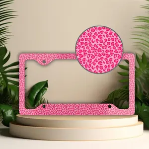 Pink Leopard Print License Plate Frame, Coquette Car Decor, Cute Car Accessories for Women, Teen Girls, Preppy Vanity Tag Holder