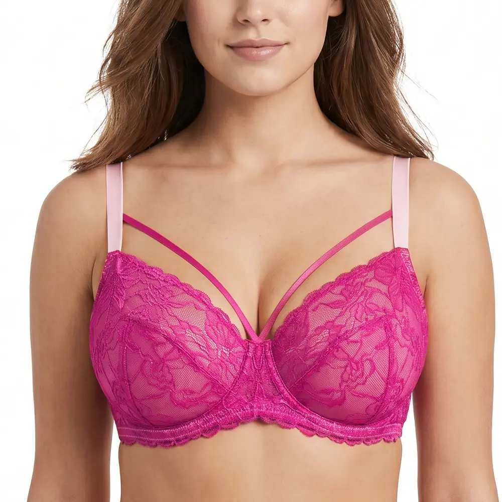 HSIA Pretty In Petals Plus Size Sexy Lace Unlined Minimizer Bra Underwire Full Coverage Non Padded Breathable Strappy Mesh Lifting Support Comfort Side Suppory Mesh Adjustable Straps Back Smoothing Daily Large Bust Bras