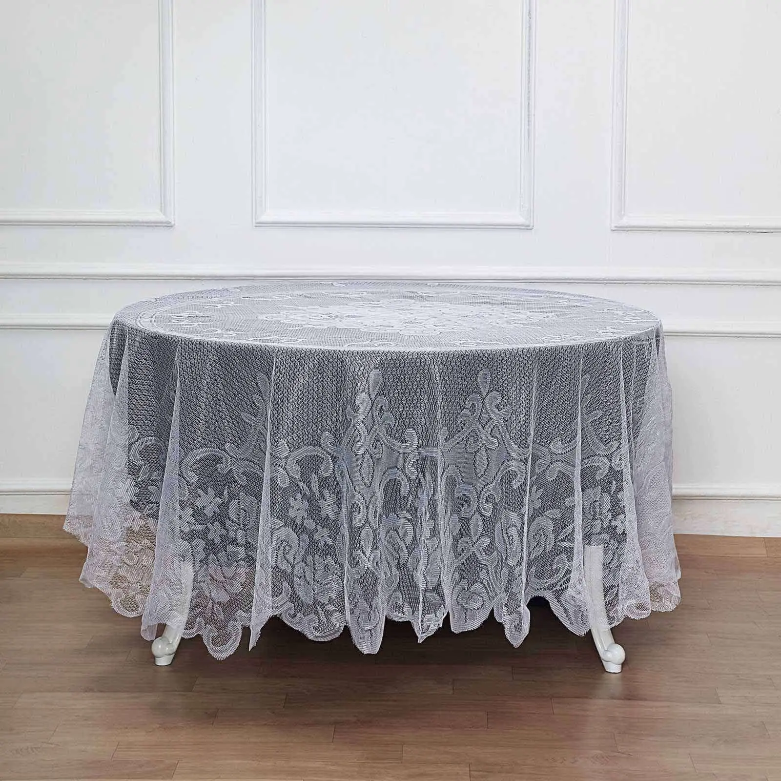 90-in Classic Solid White Premium Lace Weave Round Tablecloth - Kitchen Linen Table Cover for Party, Wedding, Formal Occasions, Banquet Event Decor & Table Protection