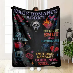 Gothic Style Flannel Blanket - Dark Romance Addict, Skeleton-Themed Skull Rose Print, Ultra Soft Lightweight Cozy Warm, Ideal for Reading Nooks, Halloween Parties, Birthday Gifts (Skull Blankets), Gothic Style Blankets