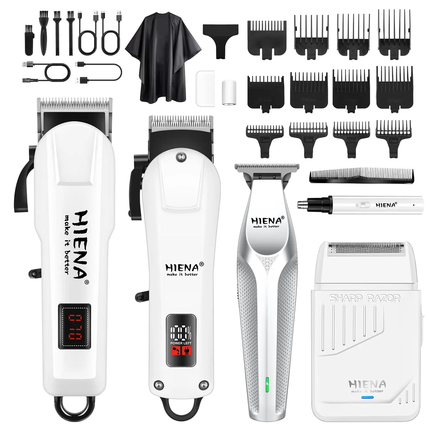 HIENA Professional Hair Clipper & Grooming Kit for Men, Cordless USB Rechargeable Barber Equipment with T-Blade, Foil Shaver, Nose Trimmer & 12 Combs, Hair Clipper Kit, Wireless Clippers tiktokshopbacktoschool,back to school,back to school haul
