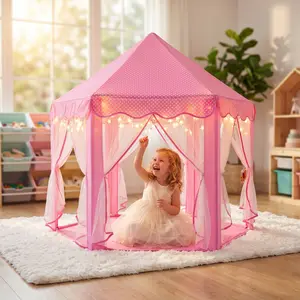Apojungle Princess Castle Tent for Girls Kids Play Tent Hexagon Playhouse with Fairy Star Lights Indoor Outdoor Game Fun Perfect Christmas Gifts for Children Toddlers