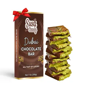 Dubai Chocolate Bar Pistachio, Crunchy Loaded Viral Knafeh Chocolate Bar with Pistachio Cream and Kataifi, 7 oz