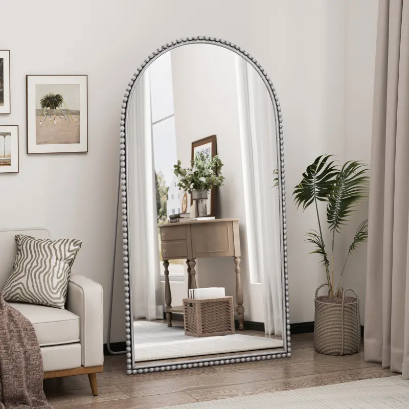 Iron Arch Retro Full Length Mirror With Supporting Feet, For Living Room, Bedroom (Silver)Hanging or Leaning Against Wall Floor Standing Mirror