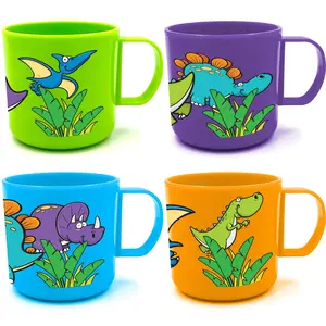 ArtCreativity Dinosaur Mugs for Kids – Set of 4, Colorful 3" Plastic Cups, Dino Party Favors & Table Decorations
