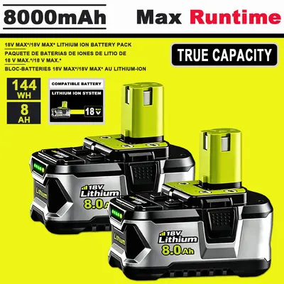 Ryobi ONE 18V 8.0Ah Li-ion Replacement Battery EU Fast Delivery Compatible with P102 P103 P104 P105 P107 P108 P190 Ryobi ONE 18V 8.0Ah Li-ion Replacement Battery EU Fast Delivery Compatible with P102 P103 P104 P105 P107 P108 P190