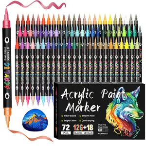 Acrylic Paint Markers, Dual tips Dual Color 24/48/72/144/240 Colors,Acrylic Paint Pens for Rock Painting, Canvas, Wood, Glass, Ceramic, Fabric, Plastic, Egg & Scrapbook. Soft Brush Tips Paint Pens and Paint Markers