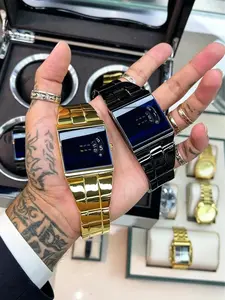 Minimalist Track Reading Watch, Mirror Square Dial, No Pointer Design, Gold/gold, Ceramic/steel Strap, Stable and Durable