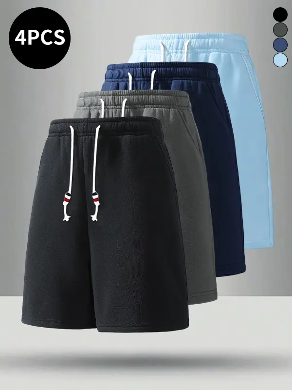 Four Pieces Men Quick Dry Solid Shorts Loose Fit Sweat Wicking Crossfit Gym Training Shorts
