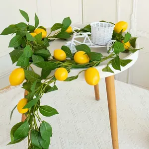 1 piece of artificial lemon vine, 710.8 inches long lemon silk wreath with green leaves, imitation artificial hanging plant decorative item, suitable for home, bedroom, wall decoration, party, wedding decoration