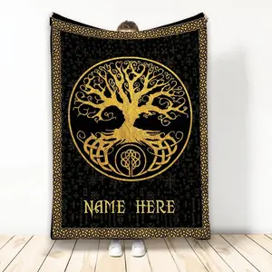 Custom Celtic Viking Tree of Life Yggdrasil Norse Nordic Gifts Personalized Soft Sherpa Throw Blankets Cozy Fuzzy Fleece Throws for Tv Sofa Couch Comfy Fluffy Blanket 30X40 50X60 60X80
