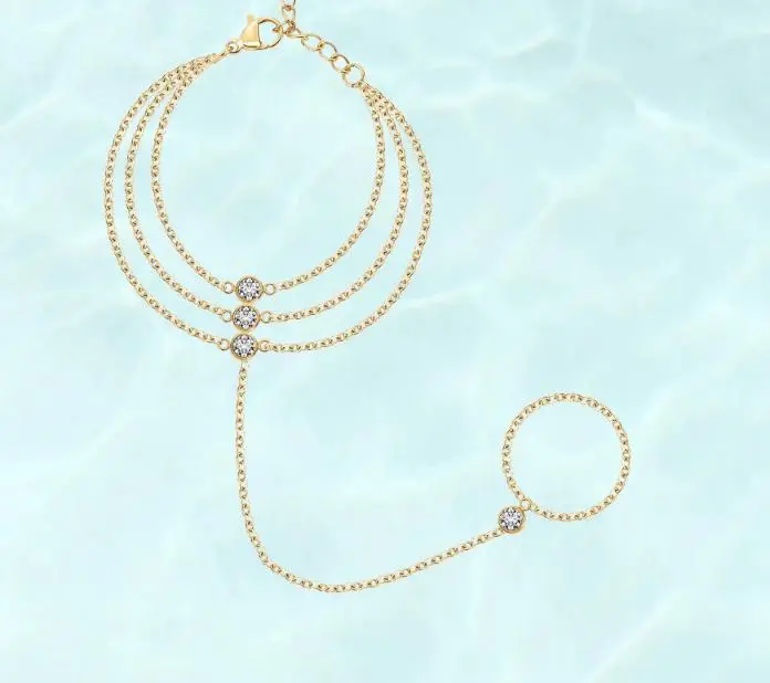 Gold Slave Bracelet Hand Chain with Ring, Minimalist Hand Jewelry for Women, Dainty Adjustable Finger Bracelet, Fashion Statement Jewelry