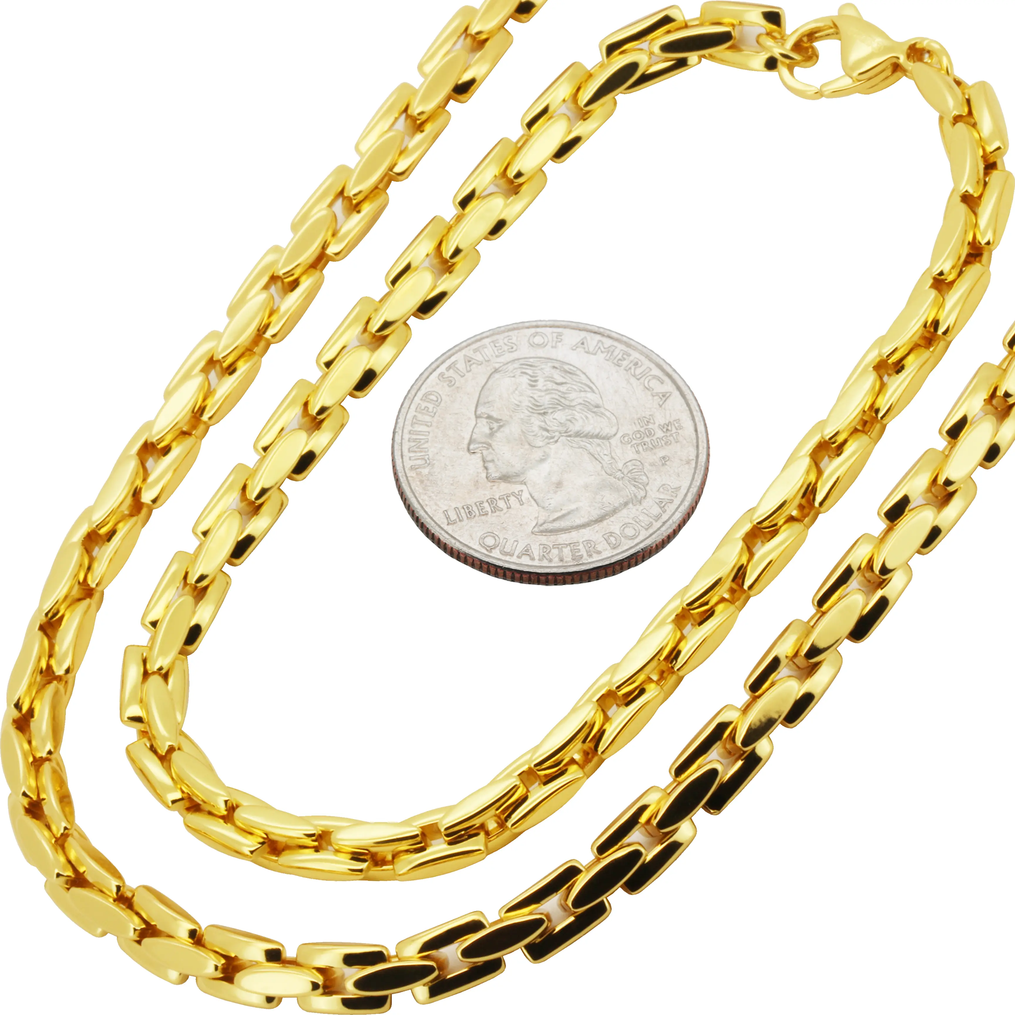 316L Stainless Steel 22k Yellow Gold Plated 5mm Interlocked Bone Link Chain Necklace Bracelet 8.5”-20”