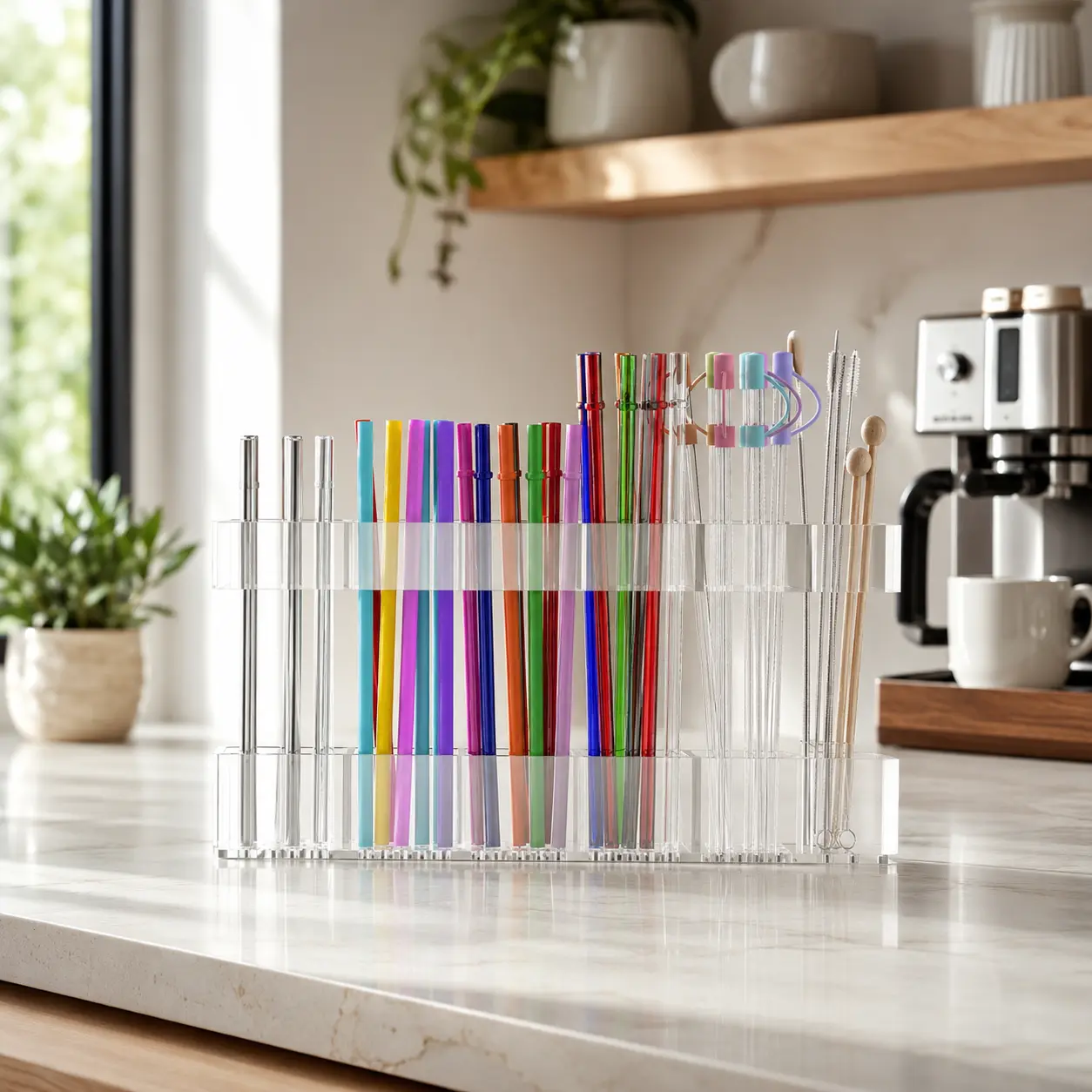 Durable Plastic Transparent Rectangle Drawer Organizer - Transparent Version-1pc, Adjustable 2-Part Storage Holder, Ultra-Sticky Strips, Space-Saving, Keeps Cabinet Doors Clean, Great for Kitchen Cabinets, Universal Fit for Any Straw, Fits All Sizes/Types