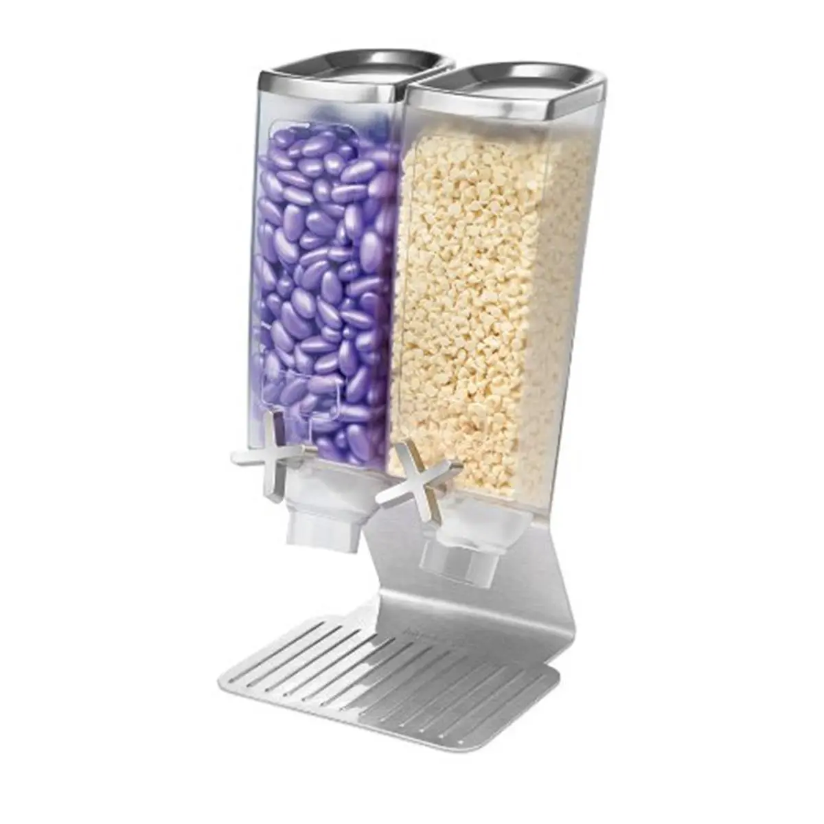 Rosseto Serving Solutions 2-Container Kitchen Utensils Snack Dispenser, Lightweight Stainless Steel Stand, 1oz Portion Control, Frosted Sides, Single Frame for Buffet Use