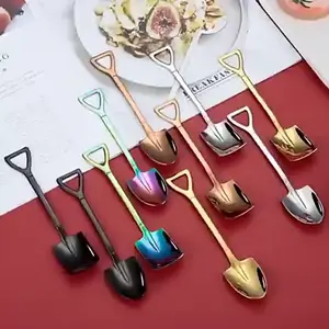 10PCS Stainless Steel Ice Cream Spoons Creative Shovel Design for Desserts Tea Coffee Home Restaurant Use Elegant and Durable