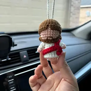 Handmade Crochet Jesus Car Hanging Ornament, Car Trinkets, Car Ornaments, Cute Rearview Mirror Decoration, Handcrafted Auto Interior Accessories, Car Interior Accessory, Perfect Gift Idea