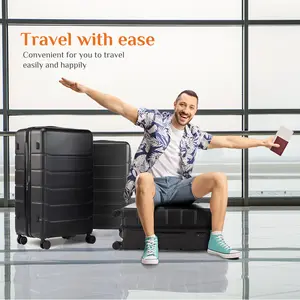 Black Expandable Carry-On Luggage, Lightweight ABS Hardside Suitcase with TSA Lock & 360° Spinner Wheels, Durable Travel Luggage in 20"/24"/28" | Single or 3-Piece Set