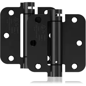 2 Pack Self Closing Door Hinges, 3.5 Inch Spring  Door Hinges for Garage, Front,  Door, Left/Right Hand, Adjustable Tension, 5/8'' Radius Corners, UL Listed, Black