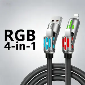 Multi-Functional 4-in-1 USB Cable (USB A/Type C/Lightning) -  Fast Charging & Data Sync, Breathing Light Indicator