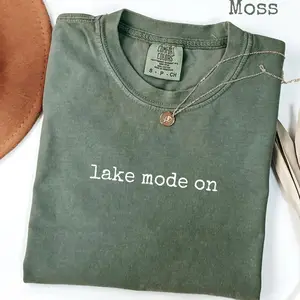 Women's Casual Crew Neck Streetwear T-Shirt, Lake Mode On Graphic Top, Summer Vacation Boating Life Quote Chill Water Gift - Lauriel Designs