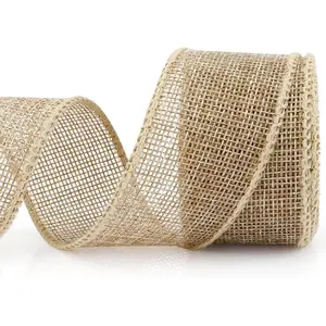Burlap Wired Ribbon for Flower Bouquet &  Wrapping - 1.57" X 10 Yard Brown Burlap Tree Wrap Ribbon with Bows