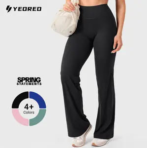 YEOREO Straight Leggings with Pockets for Women No Front Seam Workout Leggings High Waist Wide Leg Yoga Pants - 29"/ 31.5"