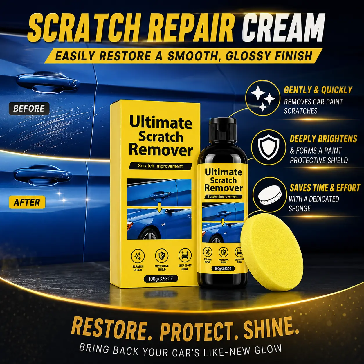 Scratch & Swirl Remover Restorer Kit - Hex Logic Pad Included, Light Scratches Fixer, Manual Polish Tool, Defect Remover for Car Paint Care, Auto Detailing Accessories 100g/3.53oz (1 Set)