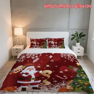 Christmas Santa Bedding Set, 3-Piece Includes Fitted Sheet & Pillowcases, Soft Breathable, All-Season Use, Soft Bedding Sets