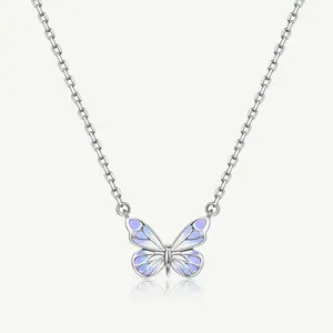 FANCIME Purple "Starlight Butterfly" Necklace, Luminous Enamel Sterling Silver Jewelry for Women Girls, Unique Glow-in-the-Dark Gift for Girlfriend, Birthday and Anniversary