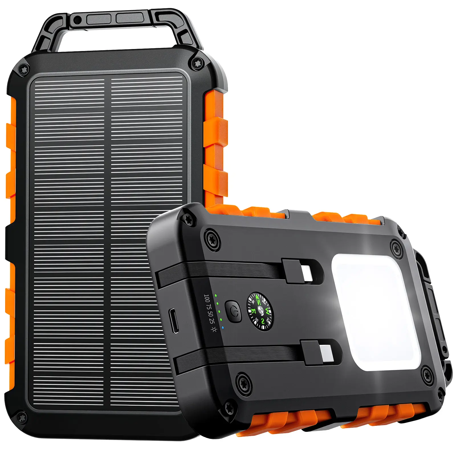 10000 mAh Portable Solar Power Bank, 22.5W PD Charger with USB-C, 3 Outputs, Waterproof, Shockproof, Automatic Charging, LED Light for Mobile Devices & Outdoor Camping (Green), Power Banks, Automatic Solar Charging Cable Phone Smartphone Chargeable