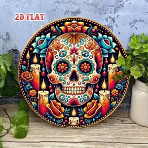 Vintage Aluminum Sugar Skull Dia De Muertos 8x8 Inch Wall Art Mexican Home Decor Retro Aluminum Sign Day Of The Dead Metal Artwork