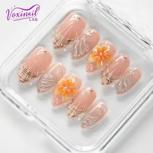 Voxinail Lab | Peach Glaze Shell | Handmade Almond Press-On Nails | Acrylic, Reusable, Long-Lasting