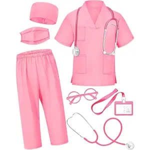 BY-LGCS008  Doctor Costume for Kids Scrubs with Accessories,7Pcs Toddler Halloween Costume for Boy Girls,3-11 Years