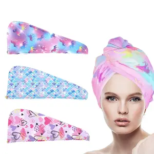Girls' Microfiber Hair Towel with Buckle, Soft Quick-Dry Bath Hat, Cartoon Pattern Absorbent Head Wrap for Women & Girls Bathroom Use, Hair Turban Towel, Quick Drying Towel