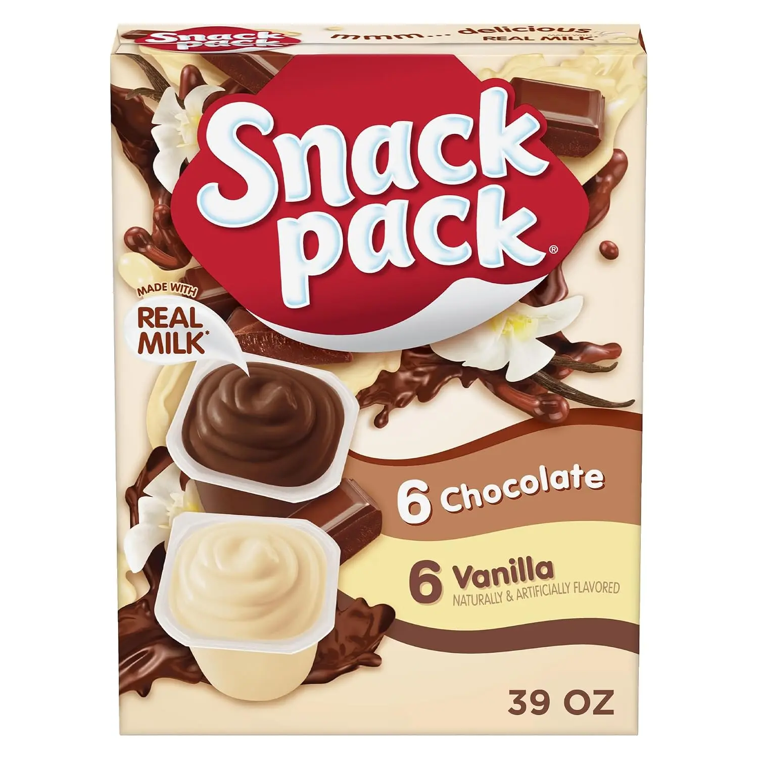 Snack Pack Chocolate and Vanilla Flavored Pudding Cups, 3.25 oz., 12-Count Family Pack