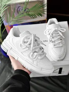 Bootlace Worm Lace-up Low Top Skate Shoes, Men's Sneakers, Runner Shoe, Casual Comfortable Sports Running Trainer Shoes, Designer Sneakers for Daily Wear, Students Outdoor Sports, Designer Shoes