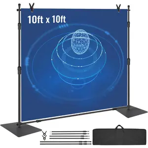 VEVOR 10ft x10ft Pipe and Drape Kit, Heavy Duty Backdrop Stand with Carbon Steel Base, Adjustable Backdrop Support with 2 Clamps and A Carry Bag for Wedding, Party, Event, Photography and Exhibition