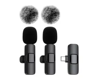 2 pcs Wireless Lavalier Microphones for iPhone, Android, iPad - Mini Wireless Clip-on Microphones Crystal Clear Sound Quality for Recording, Live Streaming,Vlog audio electronic portable mic podcast youtube tiktok vlog bluetooth device