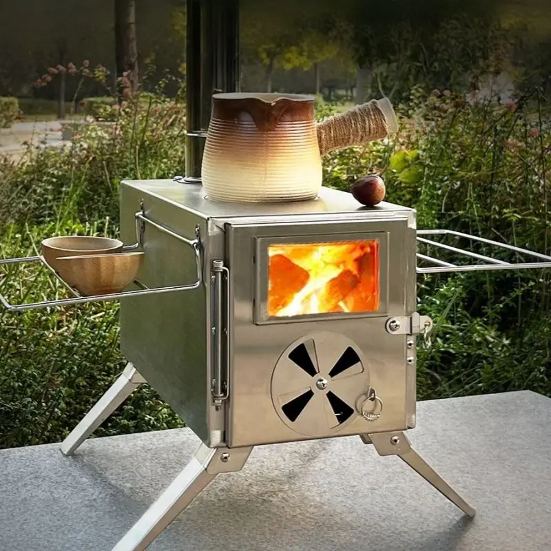 Portable Metal Body Wood Stove - Compact Tent Stove with Large Firebox, Highly Airtight Outdoor Cooking Station for Camping Cooking and Water Heating
