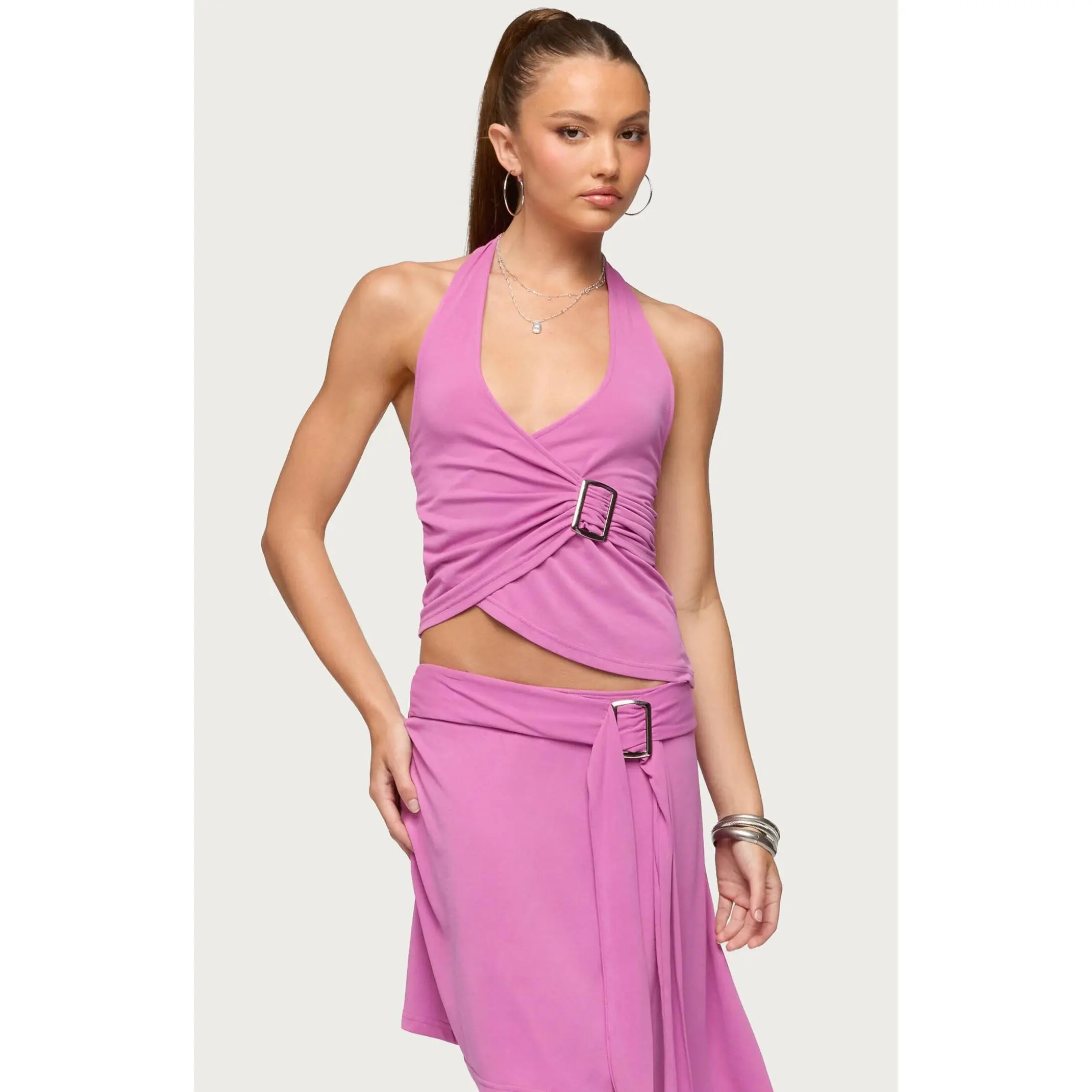 Edikted Women's Fioro Buckle Asymmetrical Wrap Top