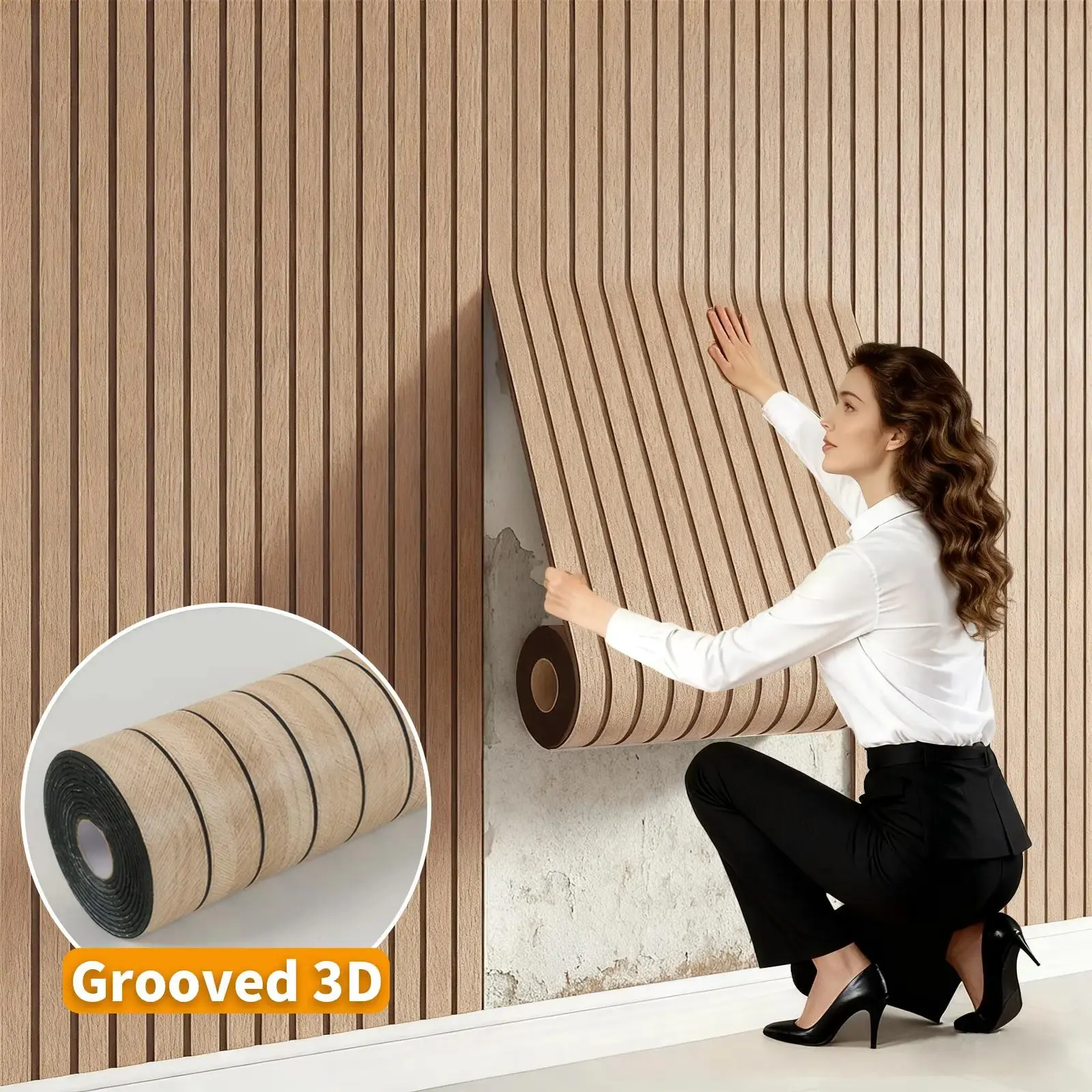 Self-adhesive wallpaper, Peel And Stick Wallpaper Designs, and wall decals with grooved wood grain patterns. Water- and moisture-resistant, easy to clean. Suitable for decorating living rooms, bedrooms. Christmas theme, vintage style, wall decals, gifts.