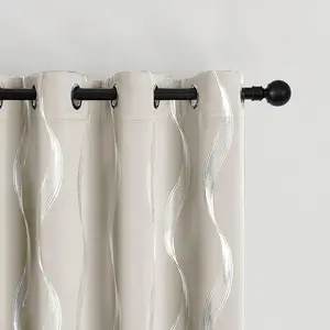 4pc Luxury Hot Stamping Wave Pattern Curtains Top Perforated for Easy Hanging 100% Polyester Blocking Sunlight Heat Ideal for Bathrooms Living Rooms Bedrooms Kitchens Curtain Blinds Privacy Grommet Curtains Home Textile