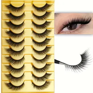 10 pairs of false eyelashes, natural appearance L curly eyelashes, fluffy eyelashes, eyelash extension 3D 10 pairs of 16mm eyelashes, Lightweight Natural Eyelashes