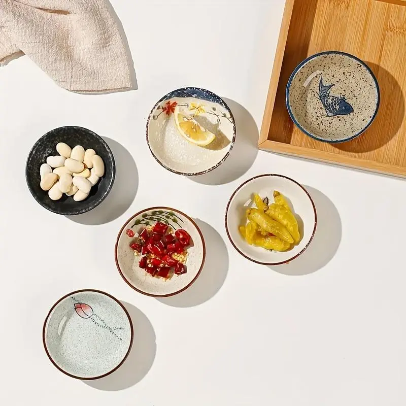 Set of 6 Ceramic Bowls, 3.9 Inch Small Serving Dishes, Ideal for Condiments, Dip Sauces, Cheese, Ketchup, Steak Sauce, Microwave Safe, Japanese Style Durable Kitchenware, Tableware